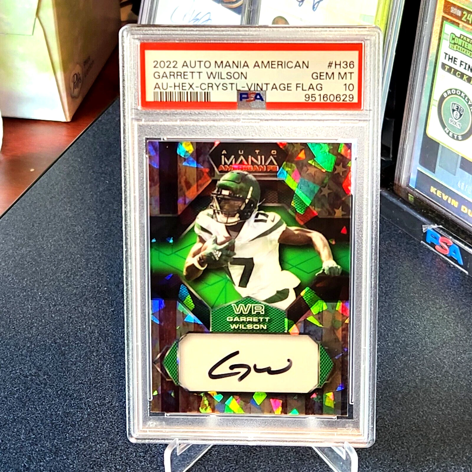 Garrett Wilson Wild Card Auto Mania American Football Autographs #H36 Hex-Crystal-Vintage Flag