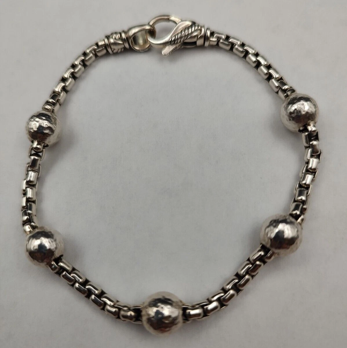 Estate Jai John Hardy Sterling Silver Hammered Ball 3.7mm Box Chain Bracelet 8