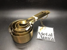 Metal Auura NWT Gold Tone Measuring Cups And Spoons Set of 8 Hammered Handles