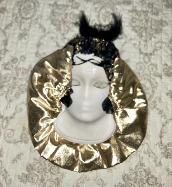 San Fransisco CLAY ART Vintage Ceramic Face Mask Black Feather Wall Art