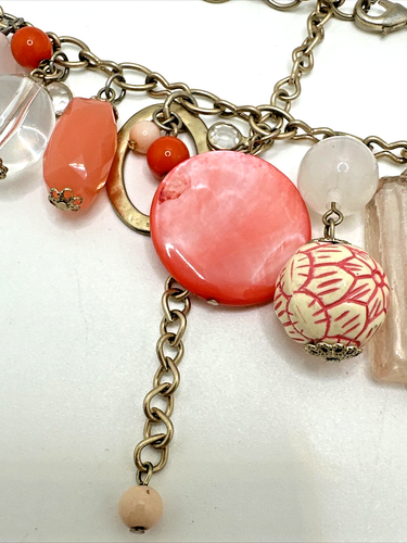Premier Designs DREAMCICLE Necklace Pink Coral Color Charms Clear Beads 16" -20" - Picture 12 of 16