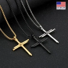 Men Stainless Steel Chain Necklace Retro Double Nails Cross Fashion Pendant 1126