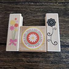 Hampton Art Spring Flower Rubber Stamp Lot Floral Daisy Swirl Set of 3