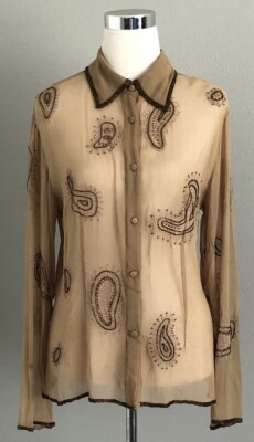**14** Stephan Janson Silk sheer beaded embroidered BLOUSE Top made in ITALY