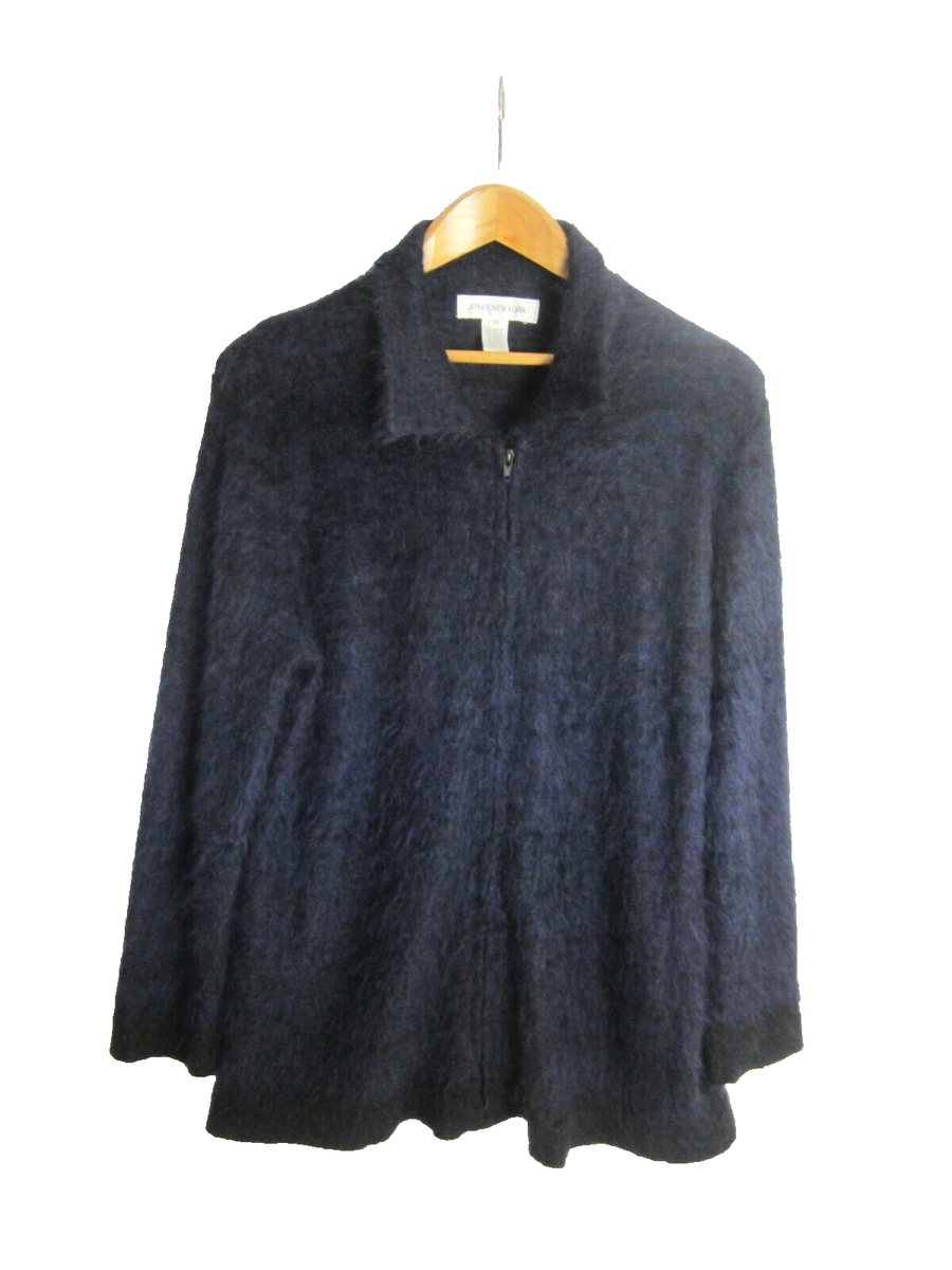 Vtg Jones New York Womens 1X Navy Blue Black Burnout Mohair