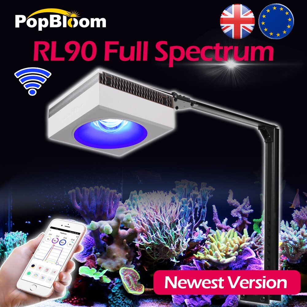 PopBloom RL90 LED Aquarium Reef Light - 90W Full Spectrum, WiFi Control, For Coral & Fish Tanks