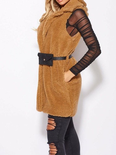 Camel Brown Borg Midi Gilet WITH Belt Bag - Picture 5 of 7
