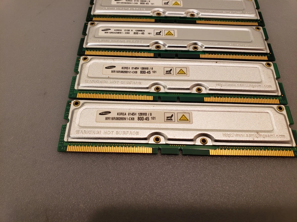 Samsung (4x) 128MB 512MB Total Rambus ECC Rimm PC-800-45 Memory RAM MR16R0828BN1 - Image 2 of 3