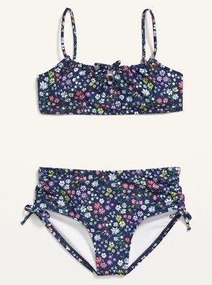 Old Navy Kid Girl Patterned Cinch-Tie Bikini 2-Piece Swim Set Floral Size S M L