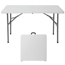 4ft Plastic Folding Table Heavy Duty Portable Indoor/Outdoor Camp BBQ w/Handle