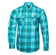 Dixxon Kingman Blue Orange Plaid Flannel Pearl Snap Long Sleeve Shirt