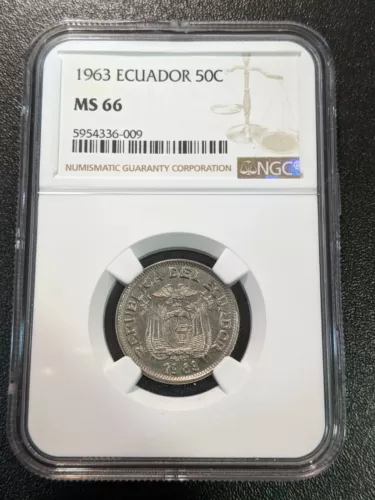 1963 MS66 Ecuador 50 Centavos NGC KM 81 1st Year of Type UNC