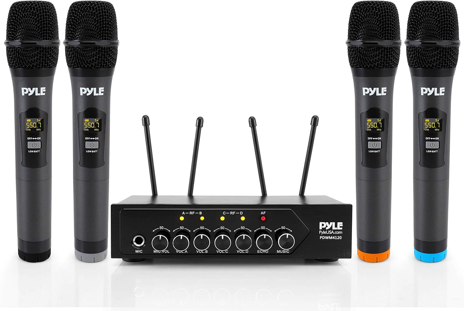 Portable UHF Wireless Microphone System - Battery Operated Four Bluetooth Cordl