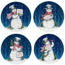 Certified International Snowman Greetings 11" inner Plates, Set of 4 Assorted