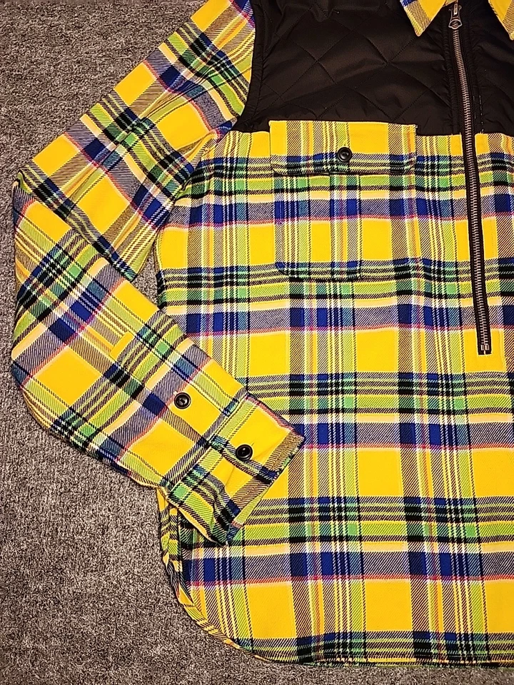 Polo Ralph Lauren Pullover Juvenil Grande Amarillo Madrás 1/2 Cremallera Franela Acolchado Foto 3 de 4