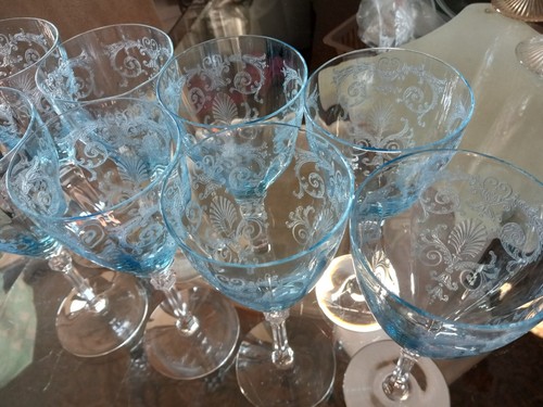 8 Pc Azure Blue Fostoria 5098 Versailles 8 Water Goblets - Bild 6 von 19