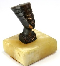 Egyptian Queen Nefertiti Brass and Marble Small Statue Vintage Paperweight, Read