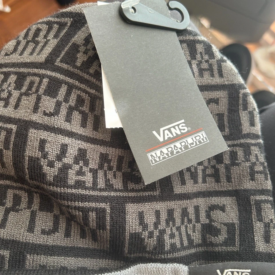 Vans Napapijri Gorro Tejido Puño Alto Lana Unisex Negro/Gris/Turquesa Nuevo con Etiquetas Foto 3 de 4
