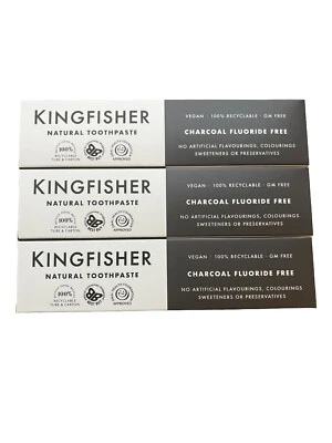 3 X Kingfisher Charcoal Natural Whitening Natural Toothpaste 100ml Fluoride Free