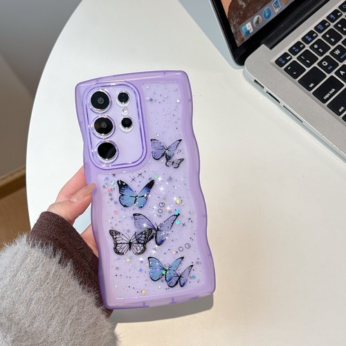 For Samsung S25 S24 A16 A56 Wave Butterfly Case Glitter Flash Foil Phone Cover - Picture 12 of 17