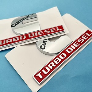 2PCS Fender Side Emblems For RAM 2500 3500 Cummins Turbo Diesel Badge Red Chrome