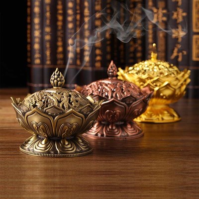 Lotus Flower Metal Incense Burner Smoke Cone Holder Buddhism Inscense Home Decor Ebay
