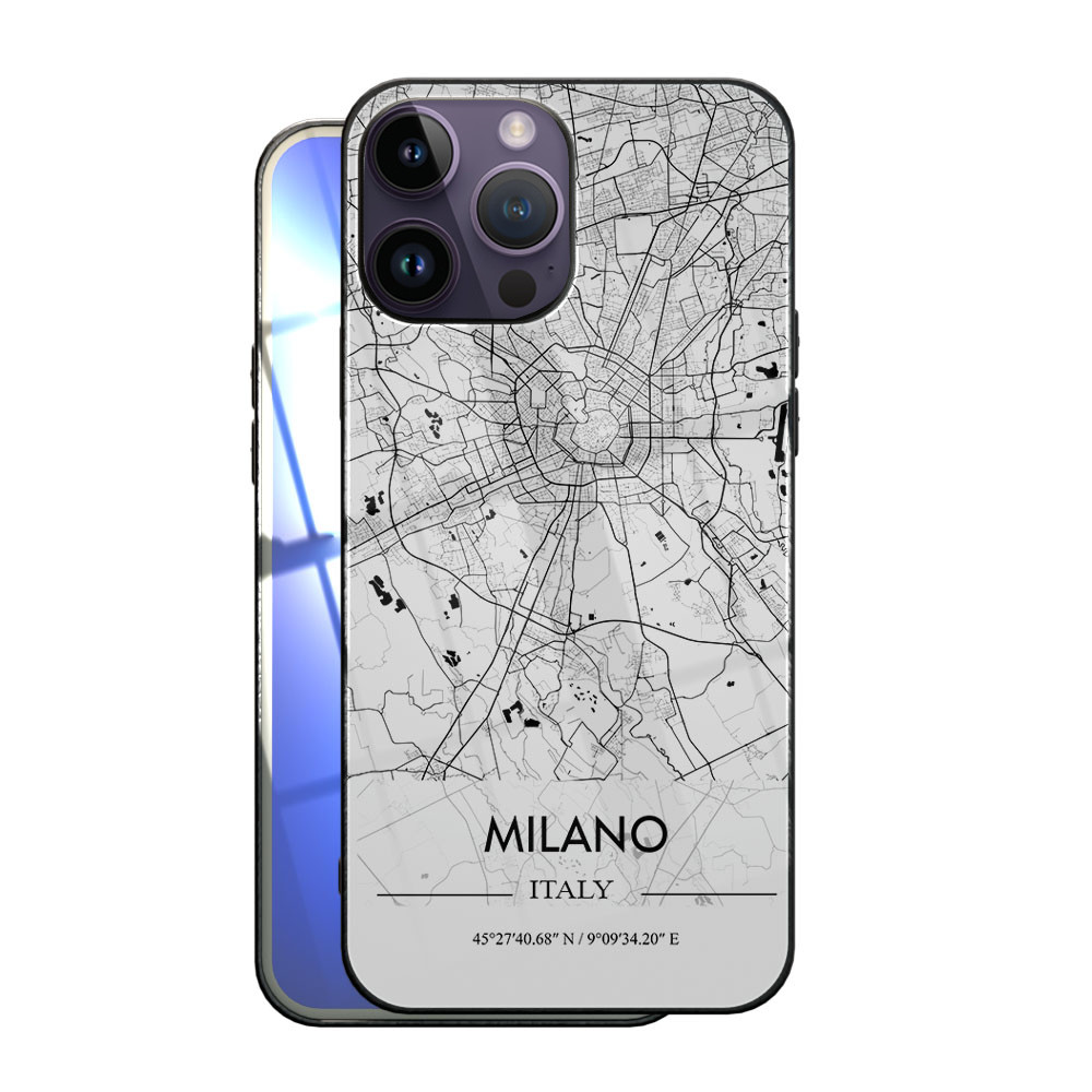 Cover Per Iphone 14 Plus Pro Max Mappa Urbana Milano su cover in vetro