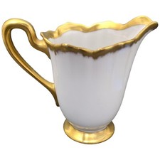 Creamer Scalloped Edge Gold Tone Trim White Fine China Japan Vtg