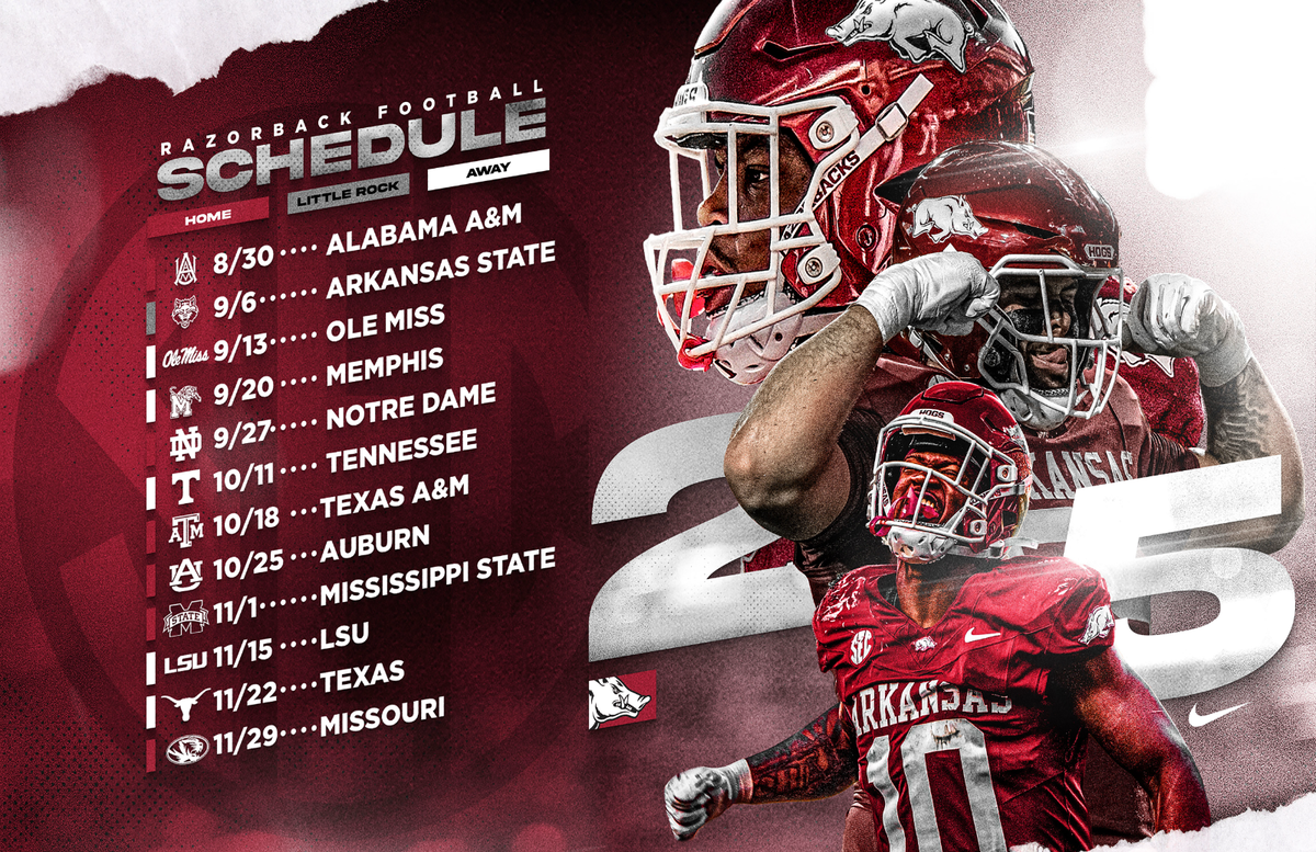 Arkansas Razorbacks 2025 Schedule Poster 11 x 17 inches Razorbacks Football
