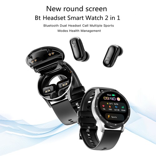 2in1 Smart Watch with TWS Earbuds Fitness Bracelet Bluetooth Headphones Music A - Zdjęcie 27 z 37