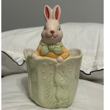 Bloomrite Bunny Rabbit Cabbage Planter Easter Decor Green White 6.5in  Glazed