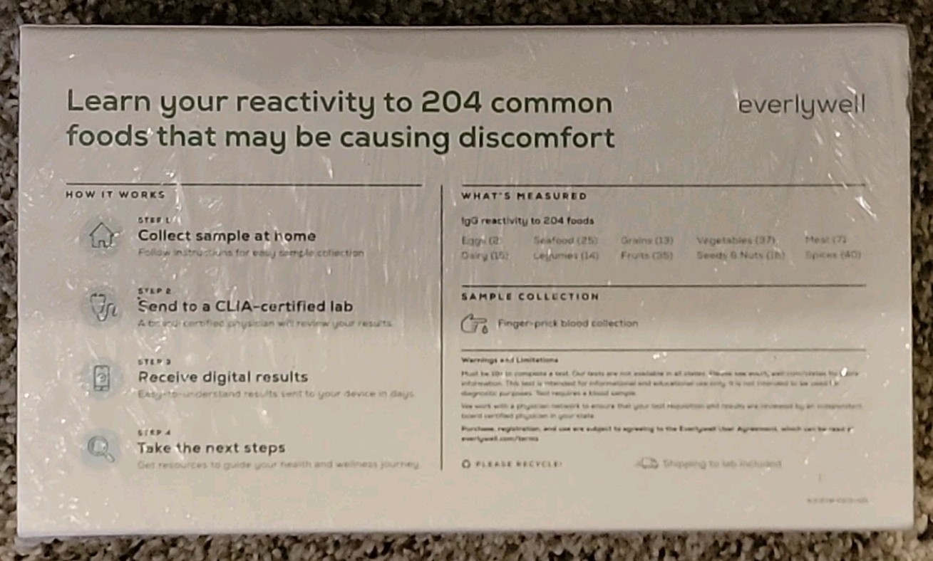 Everlywell Food Sensitivity  Comprehensive Test 204 Types 1/31/27