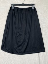 Vintage Vanity Fair Nylon Silky Half Slip Skirt Sz Large Black Lace Trim 23.5"