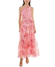 Taylor Ruffled One-Shoulder Chiffon Maxi Dress Womens 6 Cream/Red Sea Sleeveless