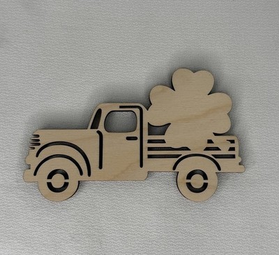 Laser  Cut Unfinished St Patrick s Day Clover Truck Shape Wood Craft Cutout