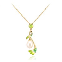 Cavill Peridot Halskette 925 Silber Vergoldet SüßWasserperlen GrüN 0,5Ct