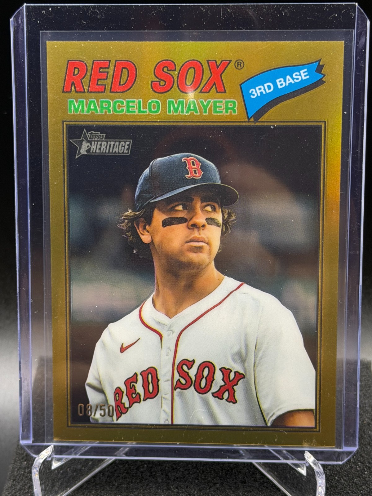 Marcelo Mayer 2026 Topps Heritage Chrome Gold Refractor #8/50 - Boston Red Sox