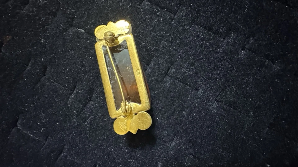 Russian Soviet Amber Brooch Pin vintage rectangular Брошка Янтарь 1960s - Image 3 of 4