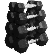 100LB Rubber Coated Hex Dumbbell Weight Set with A-Frame Rack, 5-20 lbs Pairs