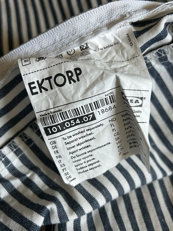 Чехлы на нижнюю подушку IKEA EKTORP 2-местный диван SIMRIS синяя белая полоса - Изображение 4 из 4