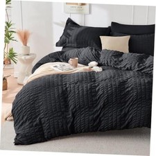 Black Duvet Cover Queen Size, Ultra Soft 3-Piece Seersucker Duvet Cover Set