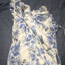 Cotton On White/Blue Floral Chiffon Ruffle Sleeveless Long Shirt Dress S