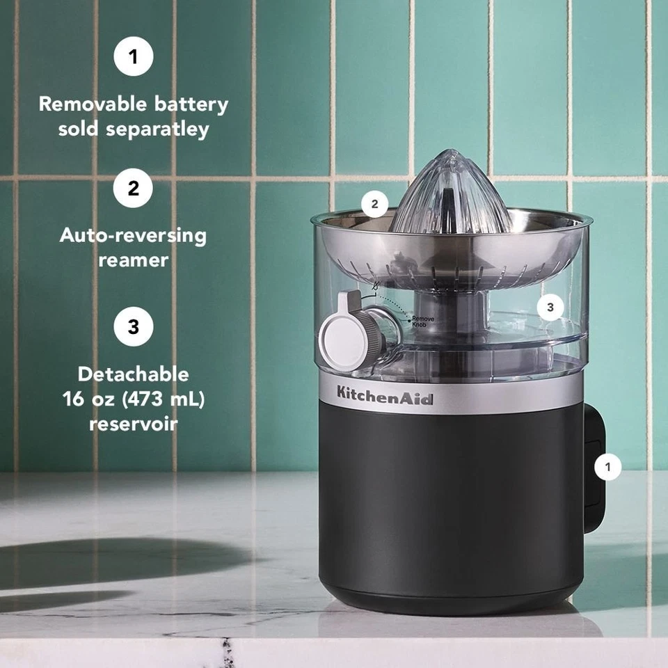 Exprimidor inalámbrico de cítricos KitchenAid Go - la batería se vende por separado KCJR160BM Foto 2 de 4