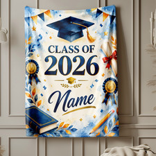 Personalized Watercolor Class Of 2026 Coral Fleece Blanket Graduation