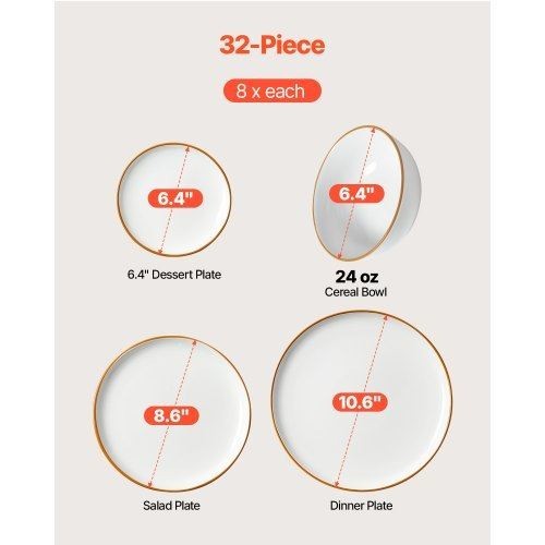 Service For 8 32 Pcs Round Plates And Bowls Sets Scratch