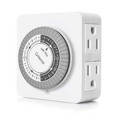 24-Hour Mechanical Timer Outlet with 2 Grounded Outlets for Lamps, Lights