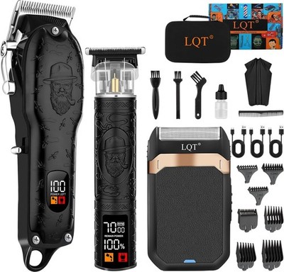 Professional Hair Clipper Set Cordless Barber Trimmer Grooming Kit Black