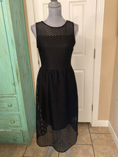 H & M, BLACK, SLEEVELESS, CUTOUT MATERIAL, LINED, A-LINE LONG DRESS, 10