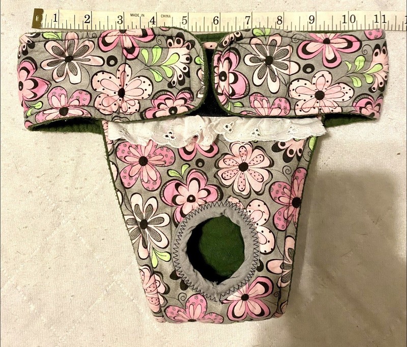 Handmade Reusable Dog Diaper, Gray with Pink F lowers