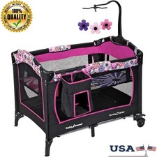 Nursery Playard Travel Center W/ Removable Bassinet Diaper Stacker Mobile Toys